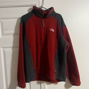 Red and Gray North face Fleece jacket